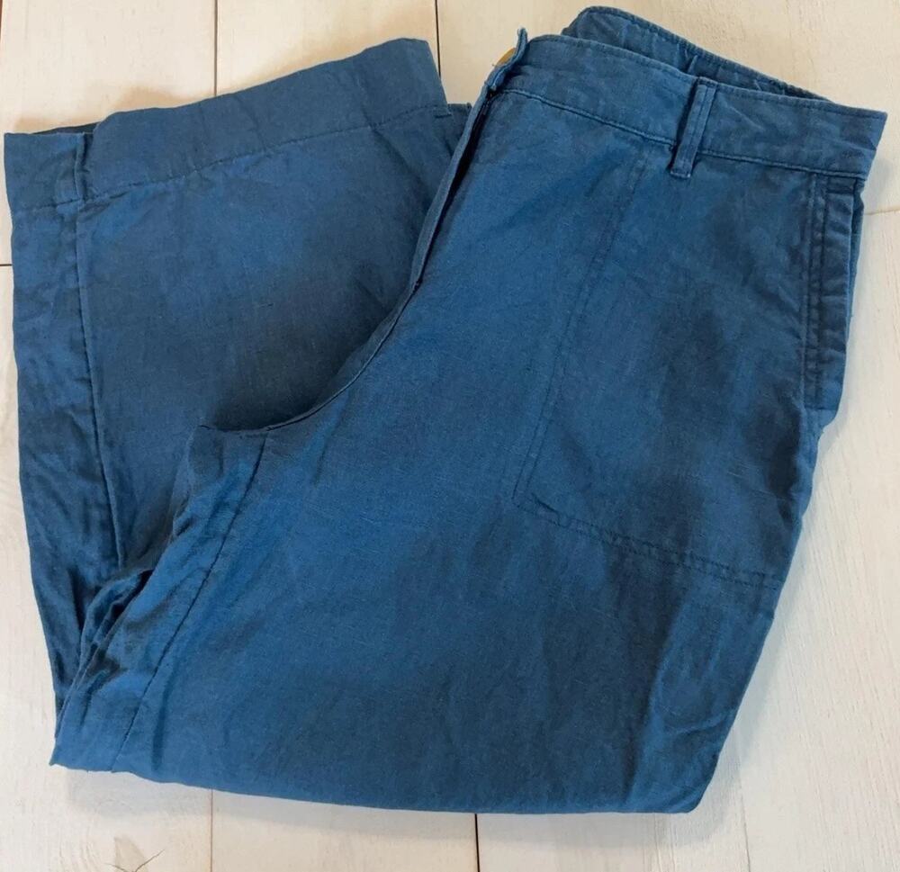 J. Jill Love Linen Capri Pants Womens M Petite Blue Crop Straight Relaxed Fit